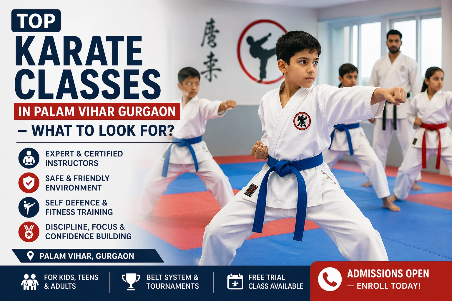 karate classes in Palam Vihar Gurgaon with kids training and instructor in dojo